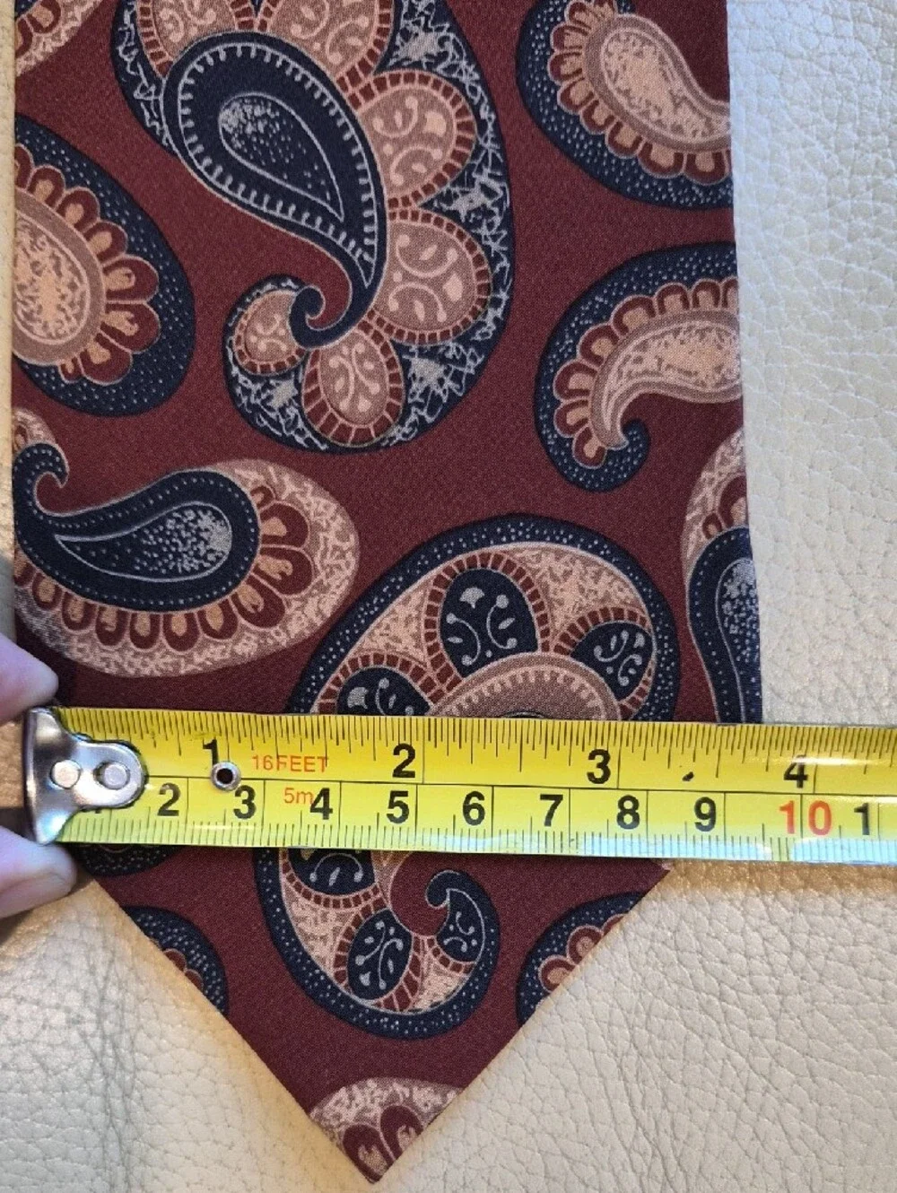 Vintage Burberrys Of London Burgundy Paisley Silk Tie with Navy and Cream Accent